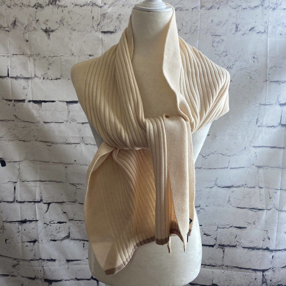 Banana Republic Scarf Wool Cream Knit Rectangle Unisex Ribbed - Picture 2 of 9